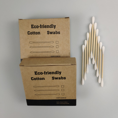 ECO-biologisch abbaubarer Bambusgriff-doppelte Hauptbaumwolle Bud Swab im Papierkasten