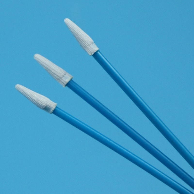 Lintfreie Doppelschichten Strick Polyester Spitze Swab Kleine Spitze Reinraum Swab mit blauem Griff